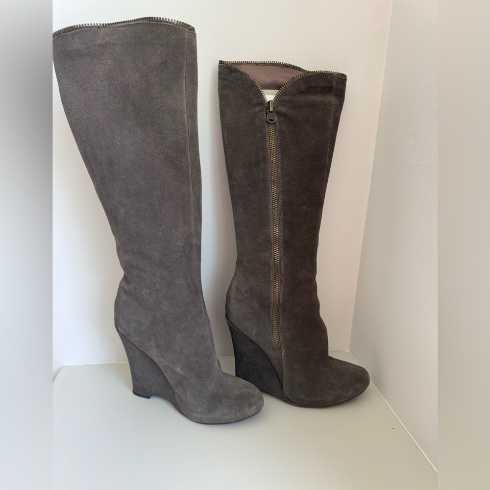 MIA Eduina dark gray Suede Tall Boots Outside Zip 8.5